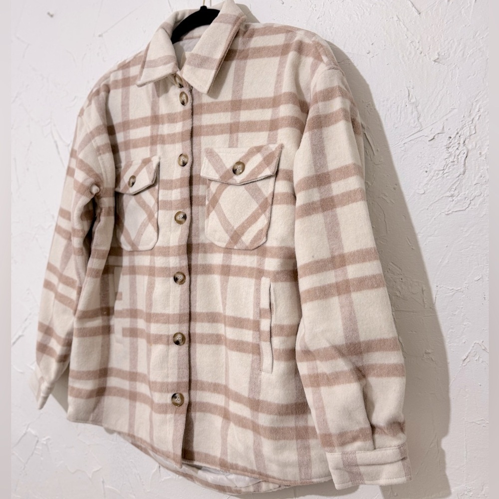 Thread & Supply Women's Plaid Button-Up Light Pink White Shirt Jacket Sz XS - Picture 4 of 14